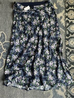 Floral Midi Skirt in Navy with Lavender Blooms